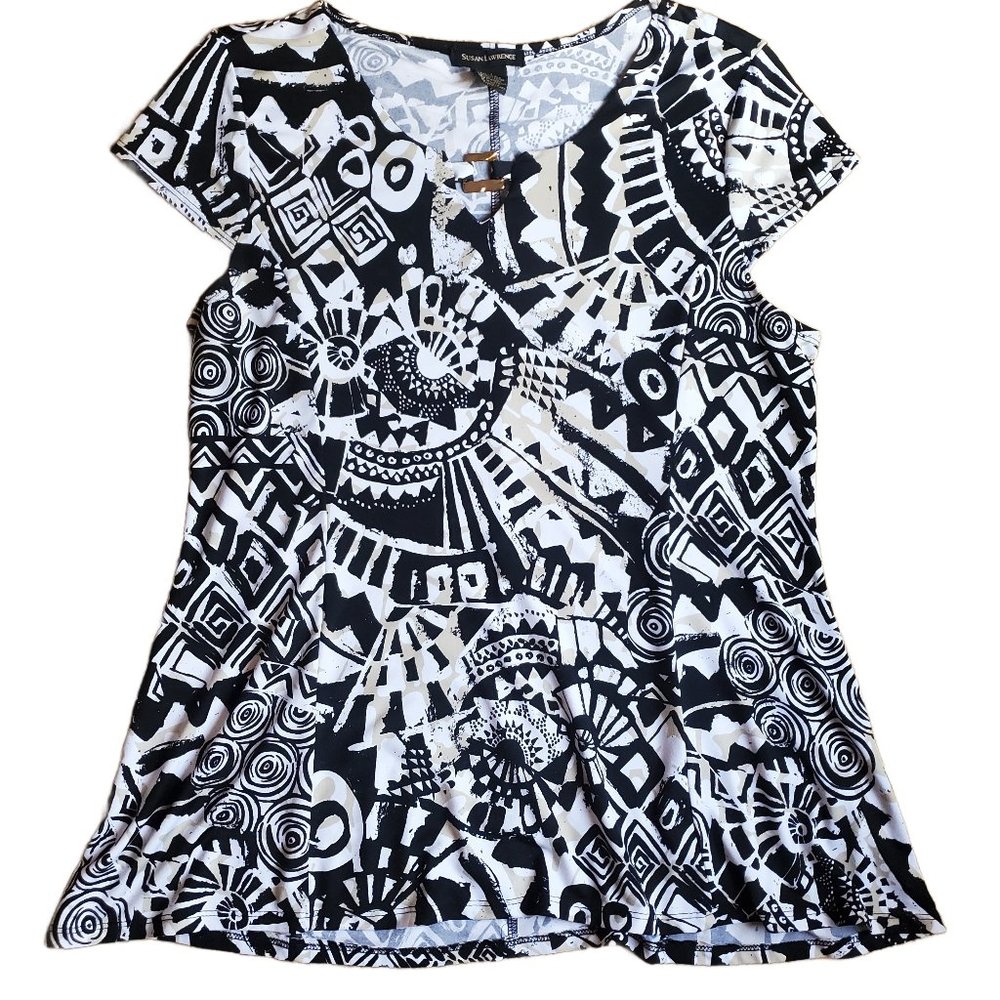 Susan Lawrence Printed Short Sleeve Top Women’s Medium Stretch